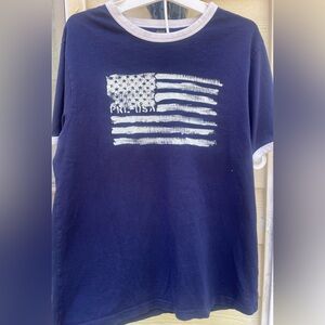 Ralph Lauren Blue and White Short Sleeve Tee with Flag Design